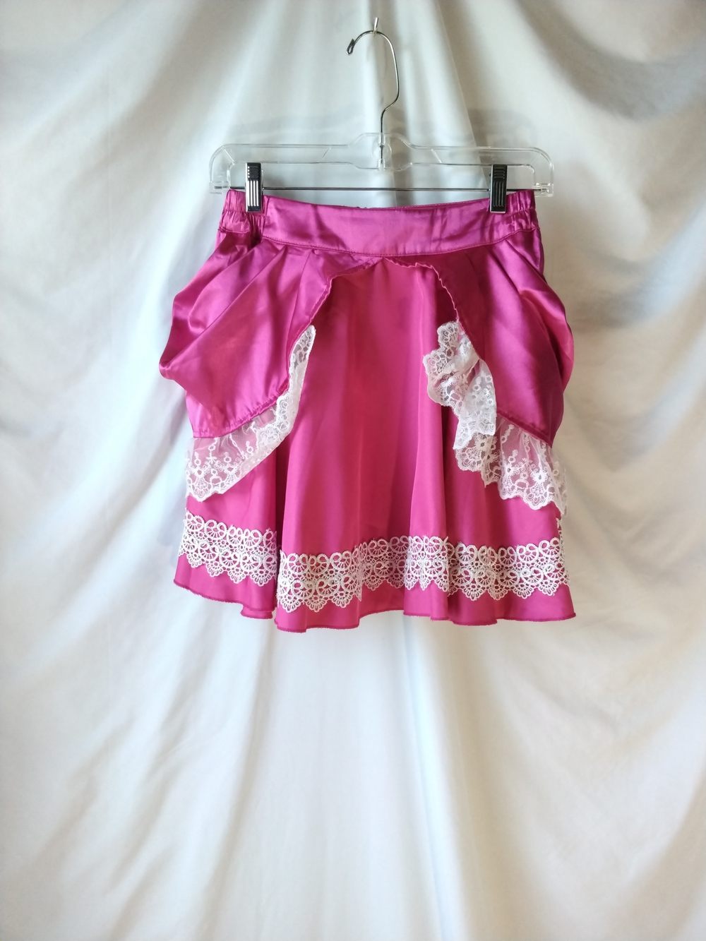 Pink Lace-Trim Satin Skirt
